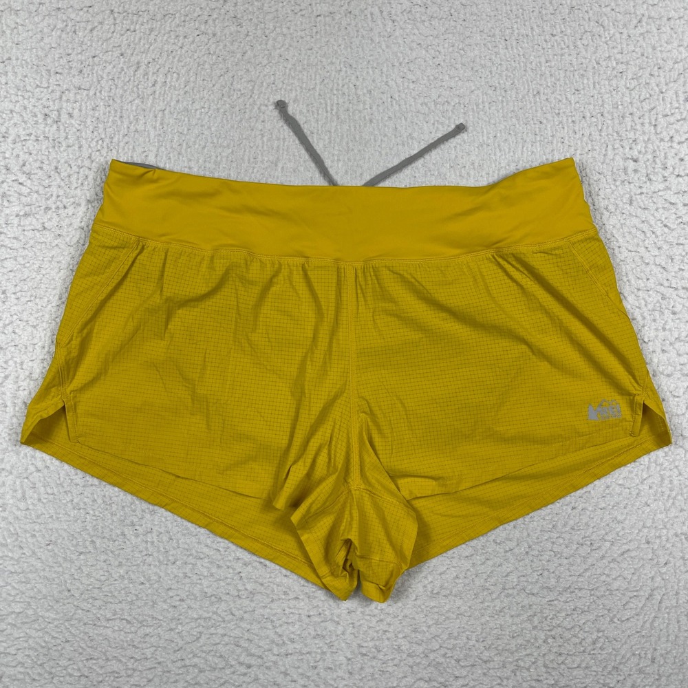 REI Co-op Swiftland Running Shorts Womens 1XL Yellow Grid Athletic Activewear